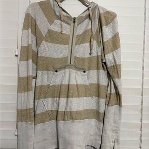 Free People Beige and Gray Striped Zip-Up Sweater